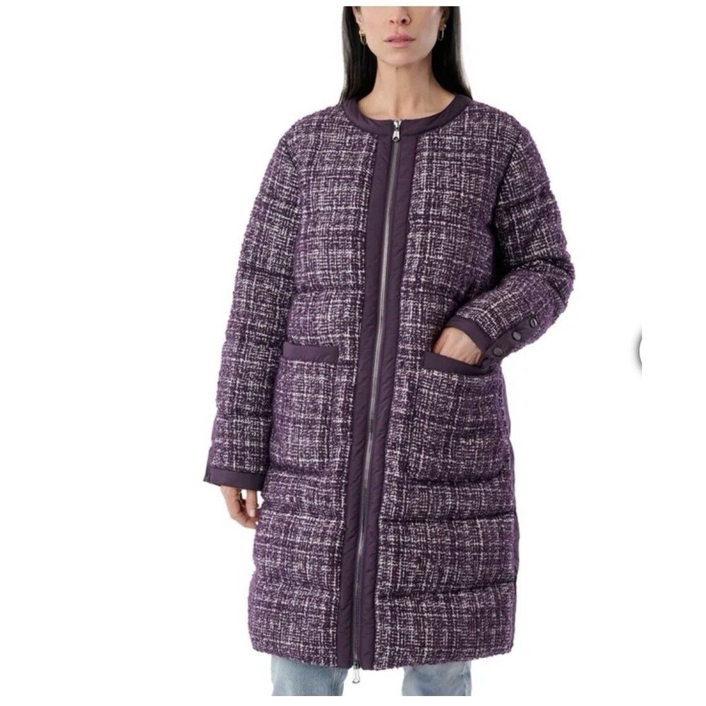 Bernardo Women's Purple Plum Puffer Tweed Jacket XL